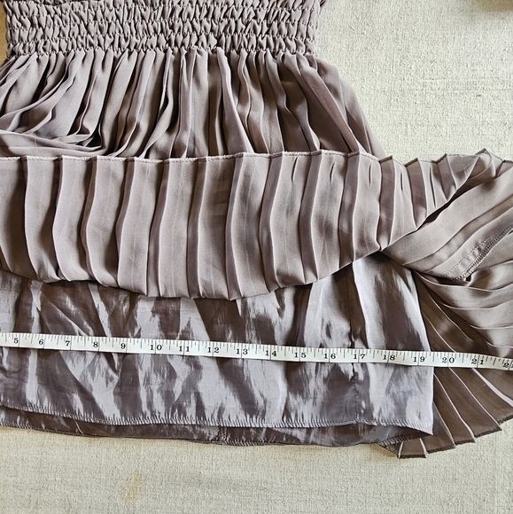 Max Studio Off Shoulder Peasant Balloon Sleeve Pleated Mini Dress Tan Size Small - Picture 14 of 16